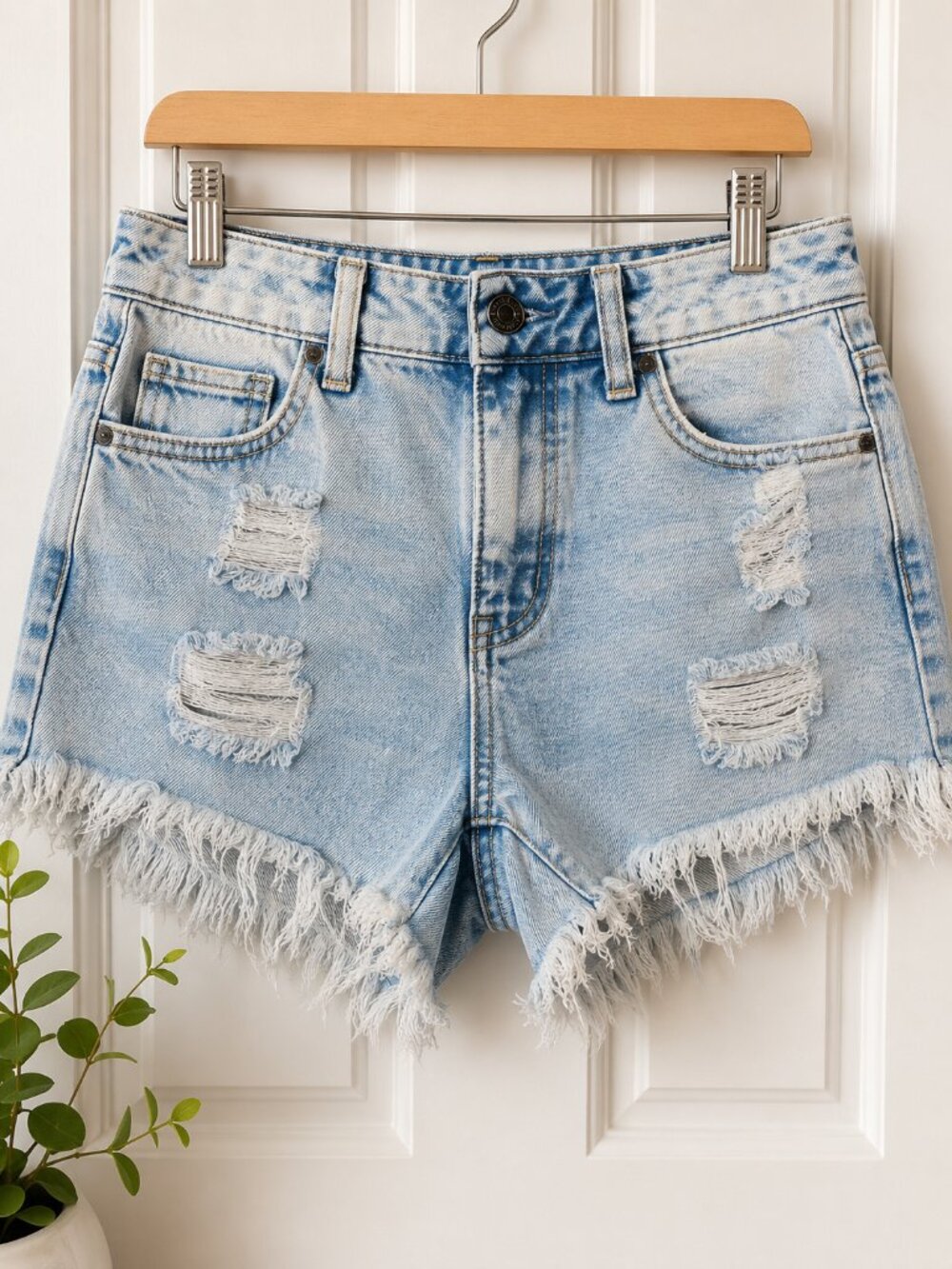 Y2K Distressed Denim Shorts High Rise Frayed Hem Altar’d State 25